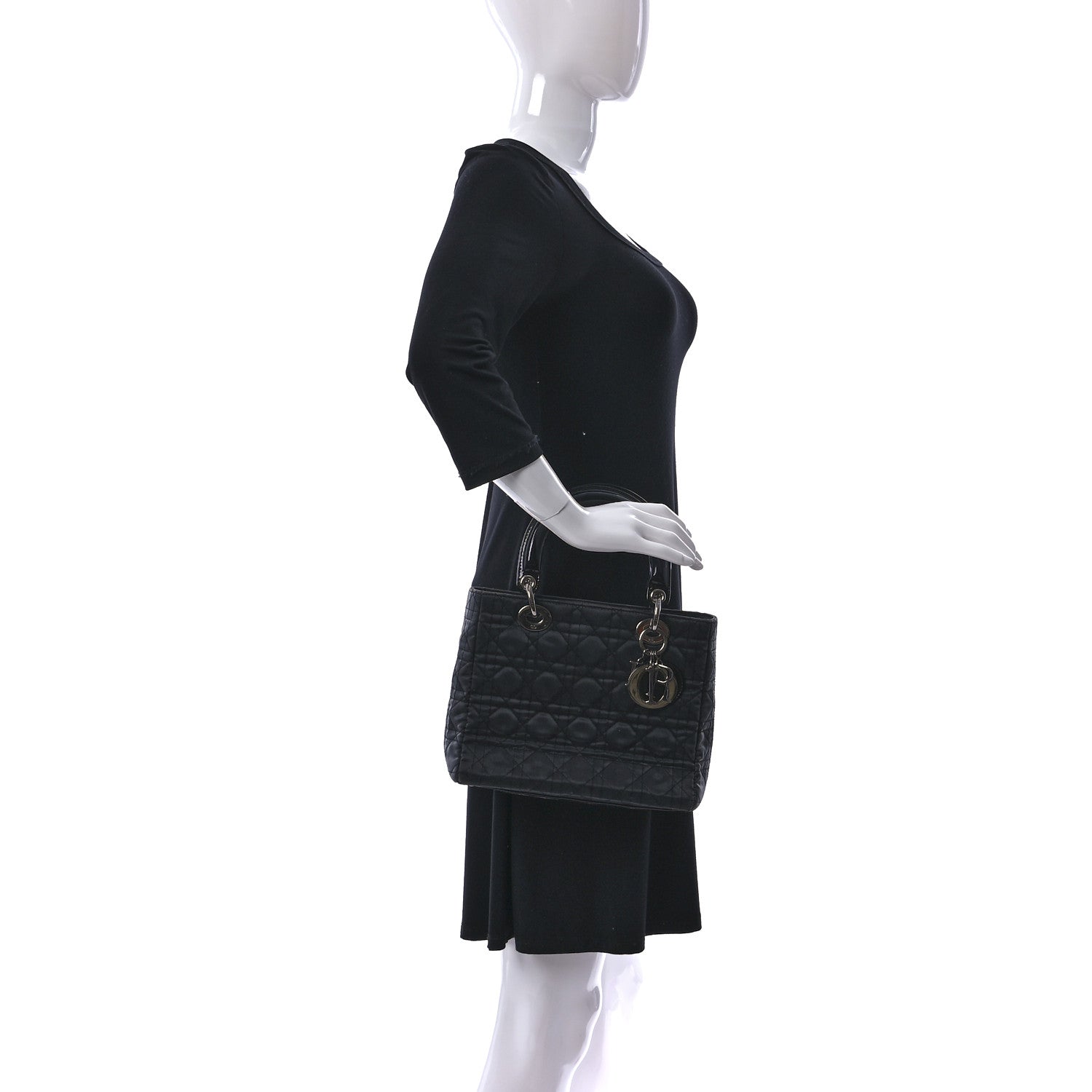 Christian Dior Coated Canvas Patent Cannage Medium Lady Dior Black 2 of 14