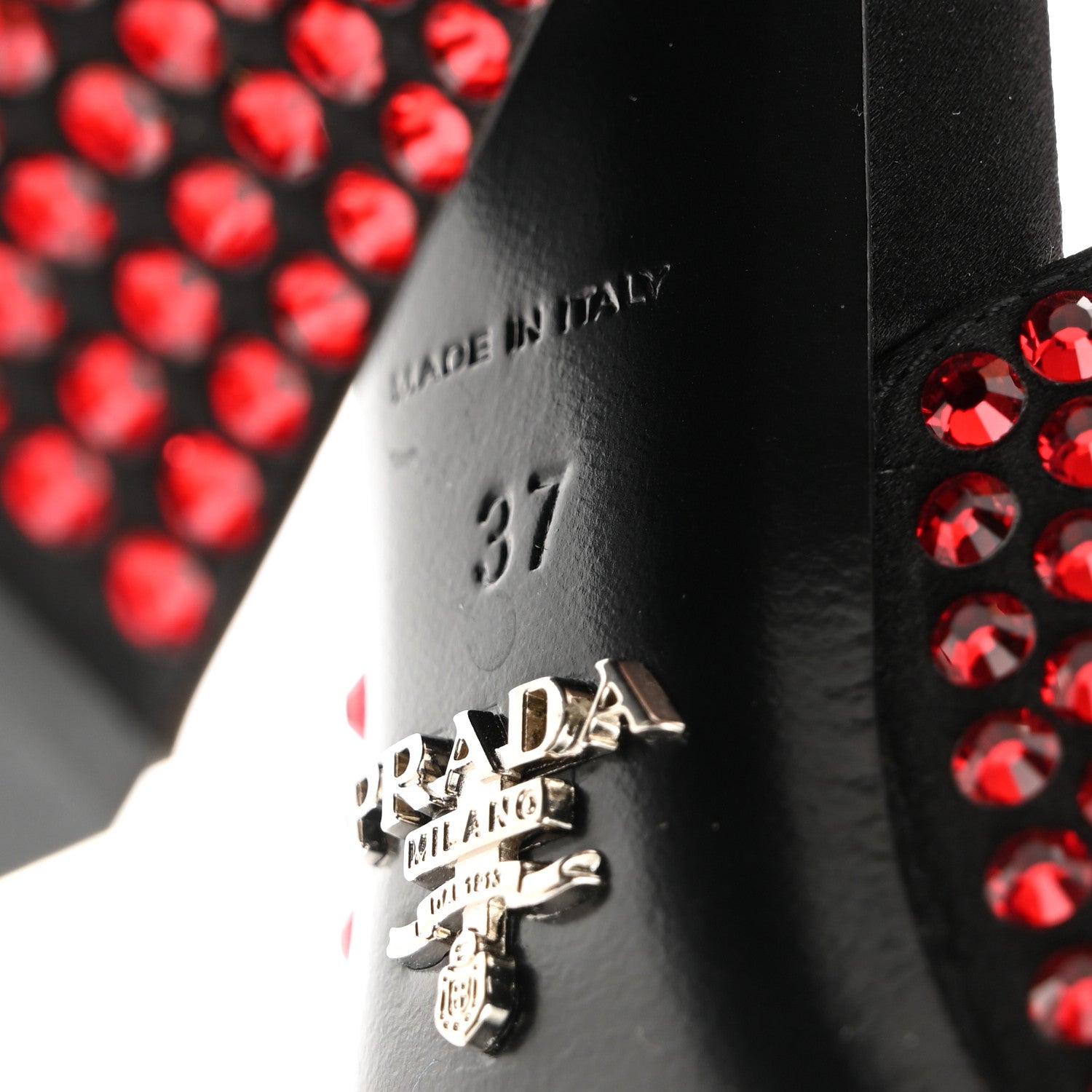 Prada Satin Crystal Ankle Wrap 105mm Sandals 37 Rubino 7 of 12