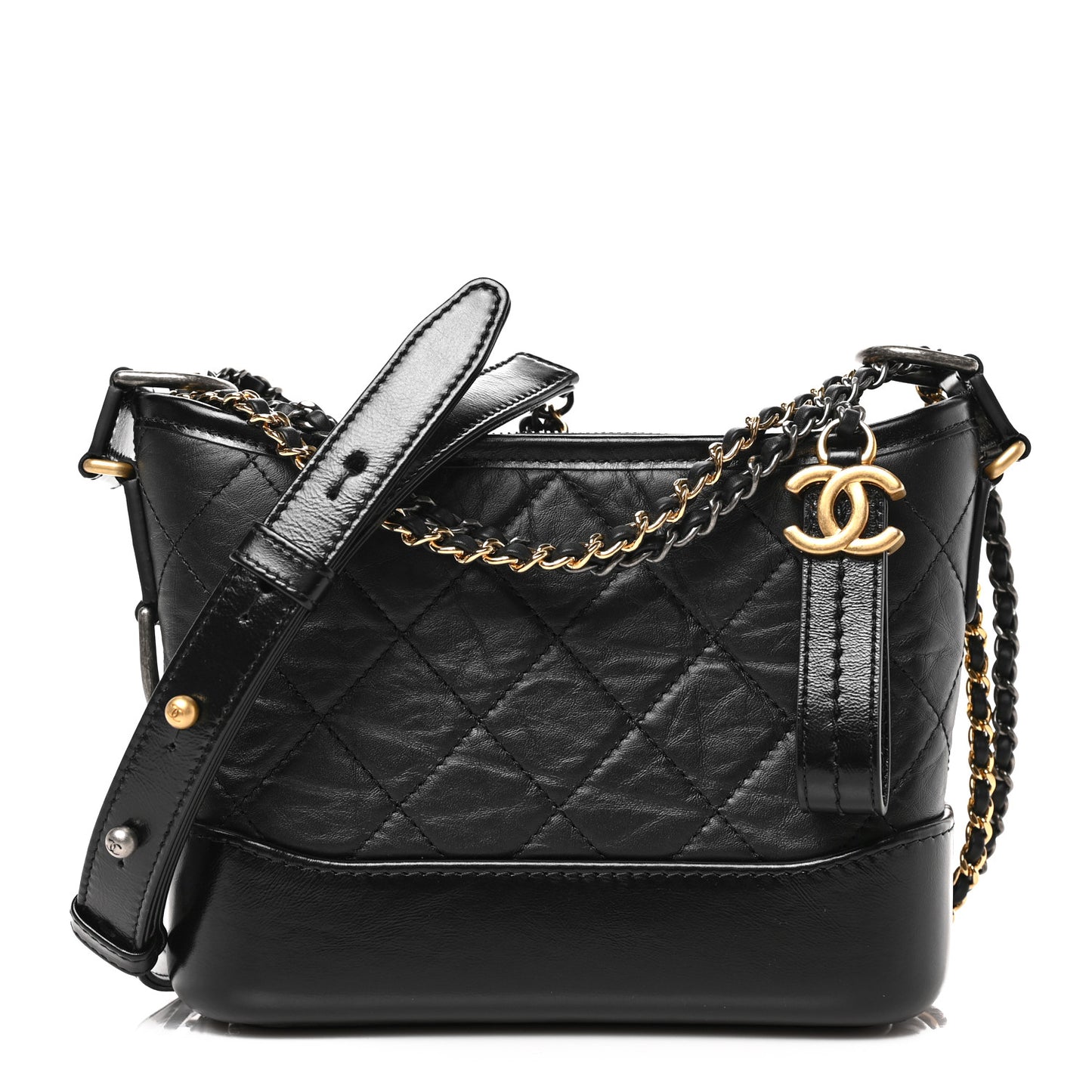 Aged Calfskin Quilted Small Gabrielle Hobo Black