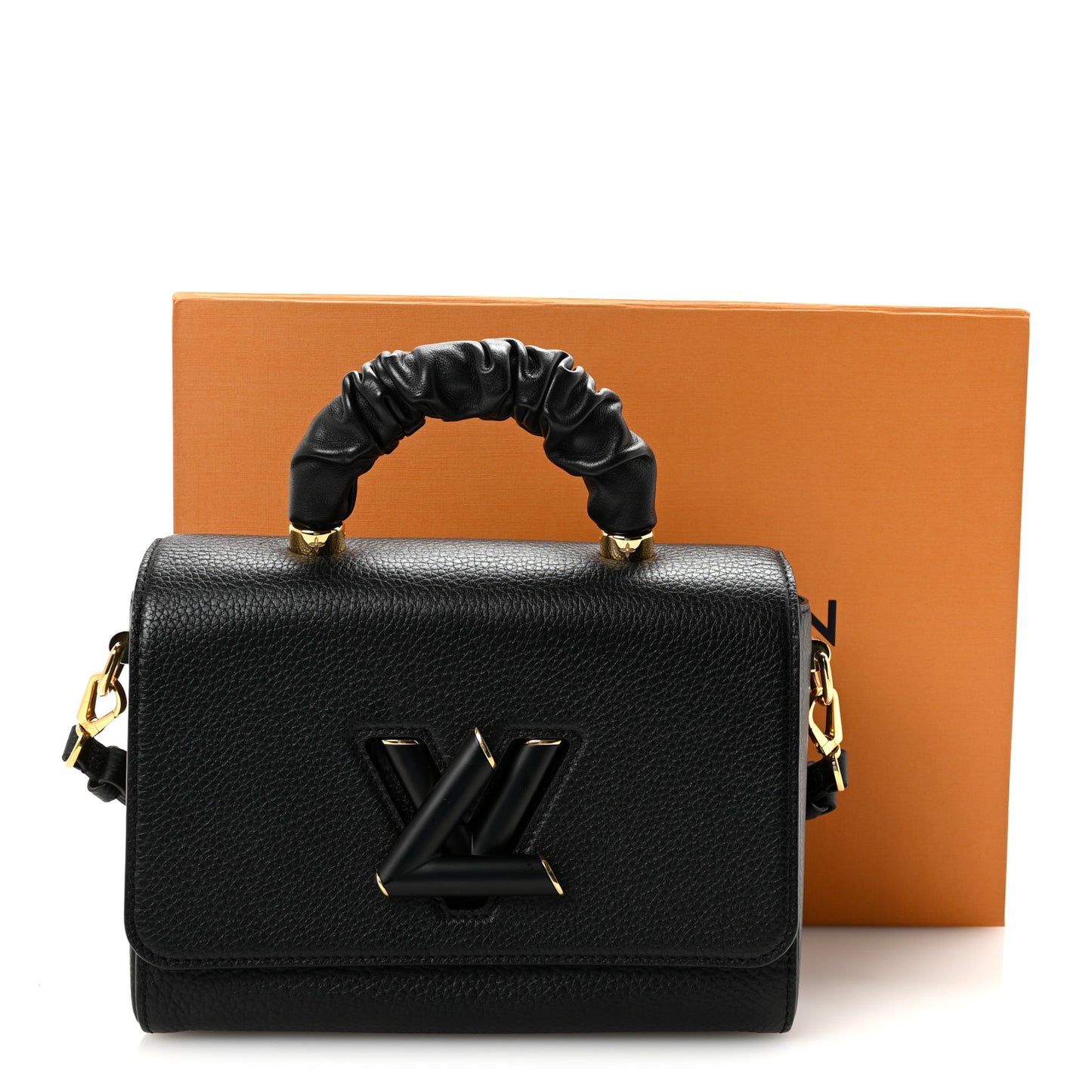 Taurillon Smooth Calfskin Scrunchie Twist One Handle MM Black