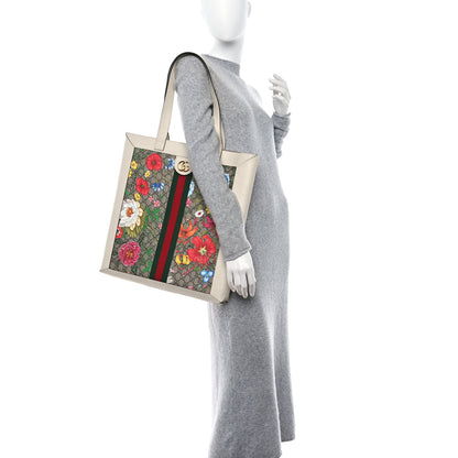 Gucci GG Supreme Monogram Flora Web Ophidia Vertical Shopping Tote White 2 of 12
