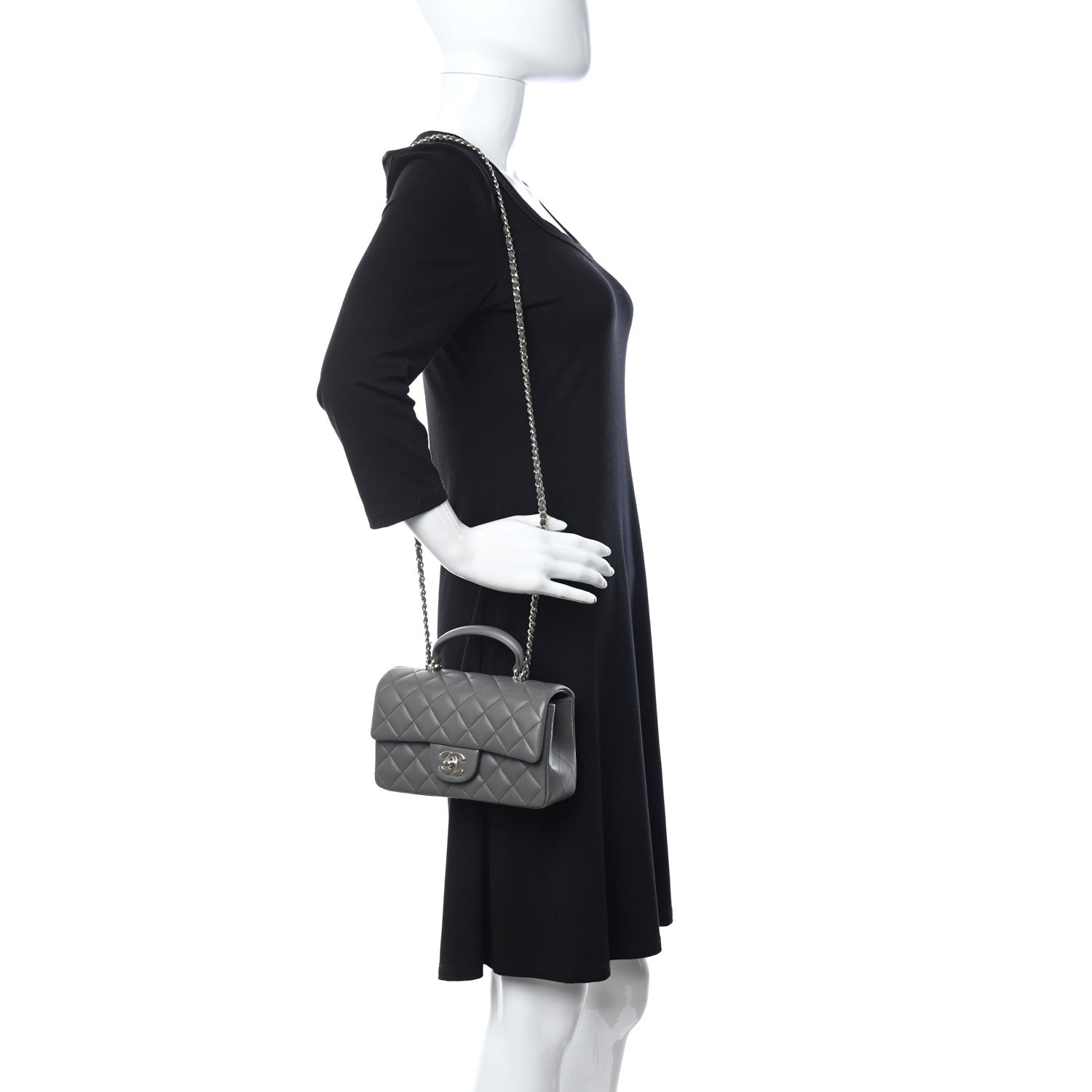 Chanel Lambskin Quilted Mini Top Handle Rectangular Flap Dark Grey 2 of 11