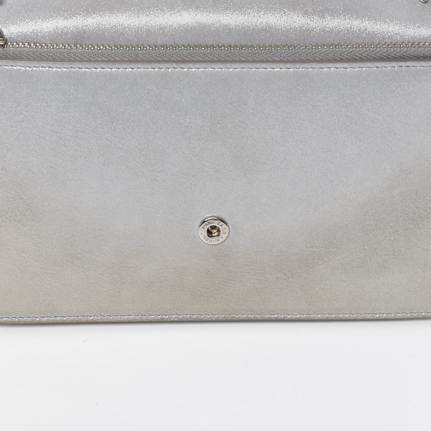 Metallic Fabric Monogram Envelope Chain Wallet Silver