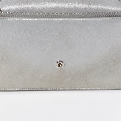 Saint Laurent Metallic Fabric Monogram Envelope Chain Wallet Silver 11 of 13