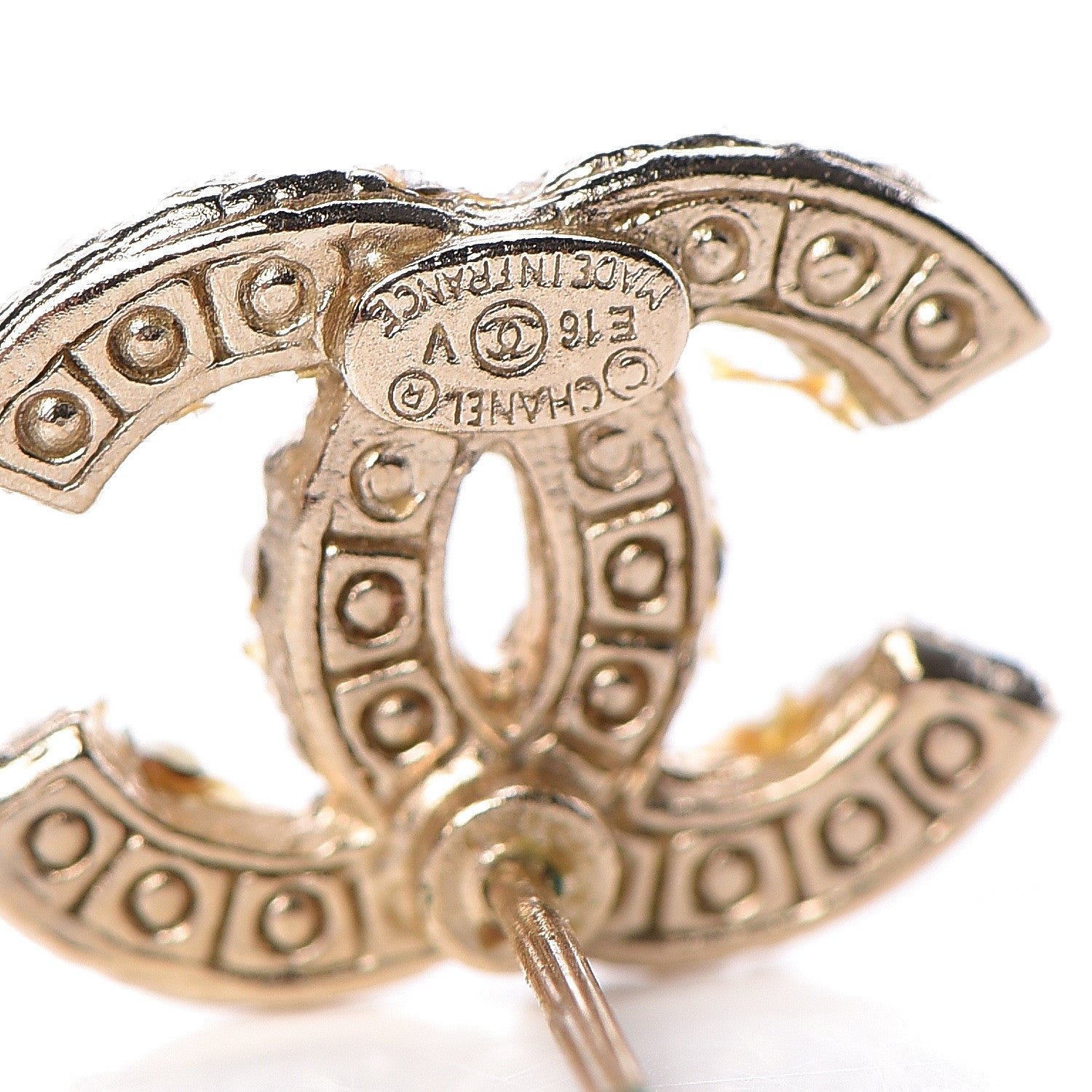 Chanel Pearl Crystal CC Earrings Light Gold 4 of 5