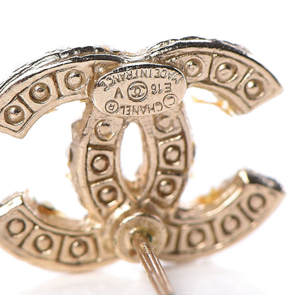 Chanel Pearl Crystal CC Earrings Light Gold 4 of 5