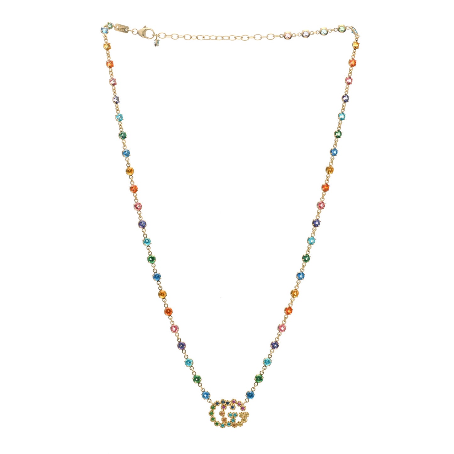 18K Yellow Gold Multistone Running GG Pendant Necklace