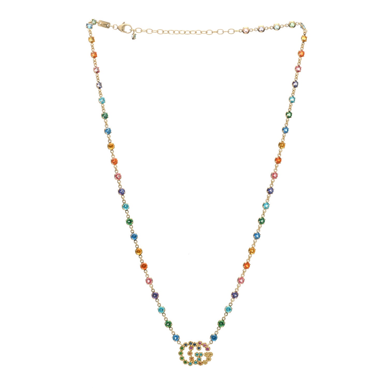 Gucci 18K Yellow Gold Multistone Running GG Pendant Necklace 3 of 5