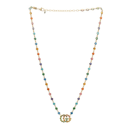 Gucci 18K Yellow Gold Multistone Running GG Pendant Necklace 3 of 5