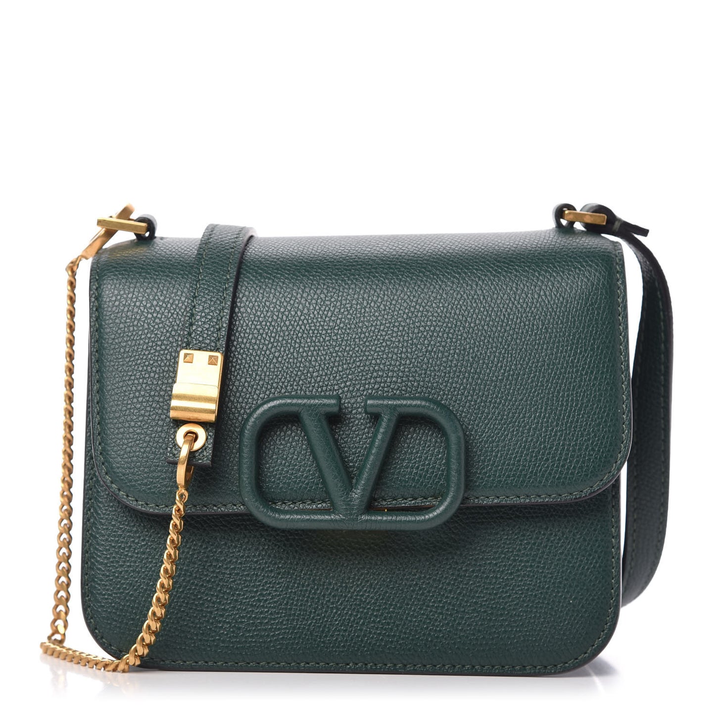 Grainy Calfskin Small VSling Shoulder Bag English Green
