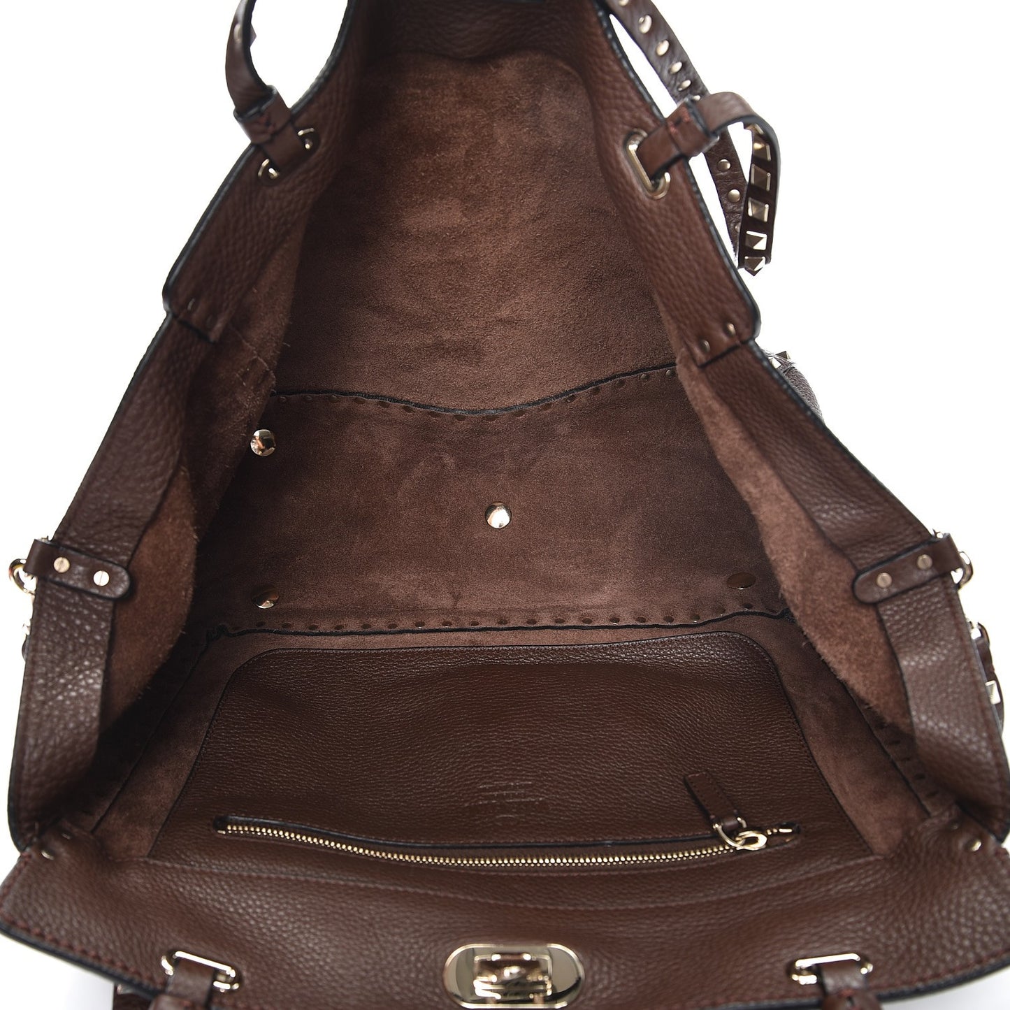 Pebbled Calfskin Medium Rockstud Tote Cacao