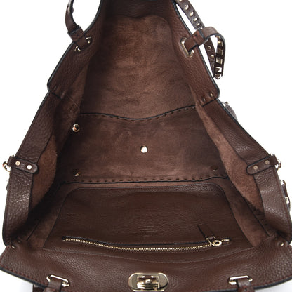 Valentino Garavani Pebbled Calfskin Medium Rockstud Tote Cacao 6 of 10