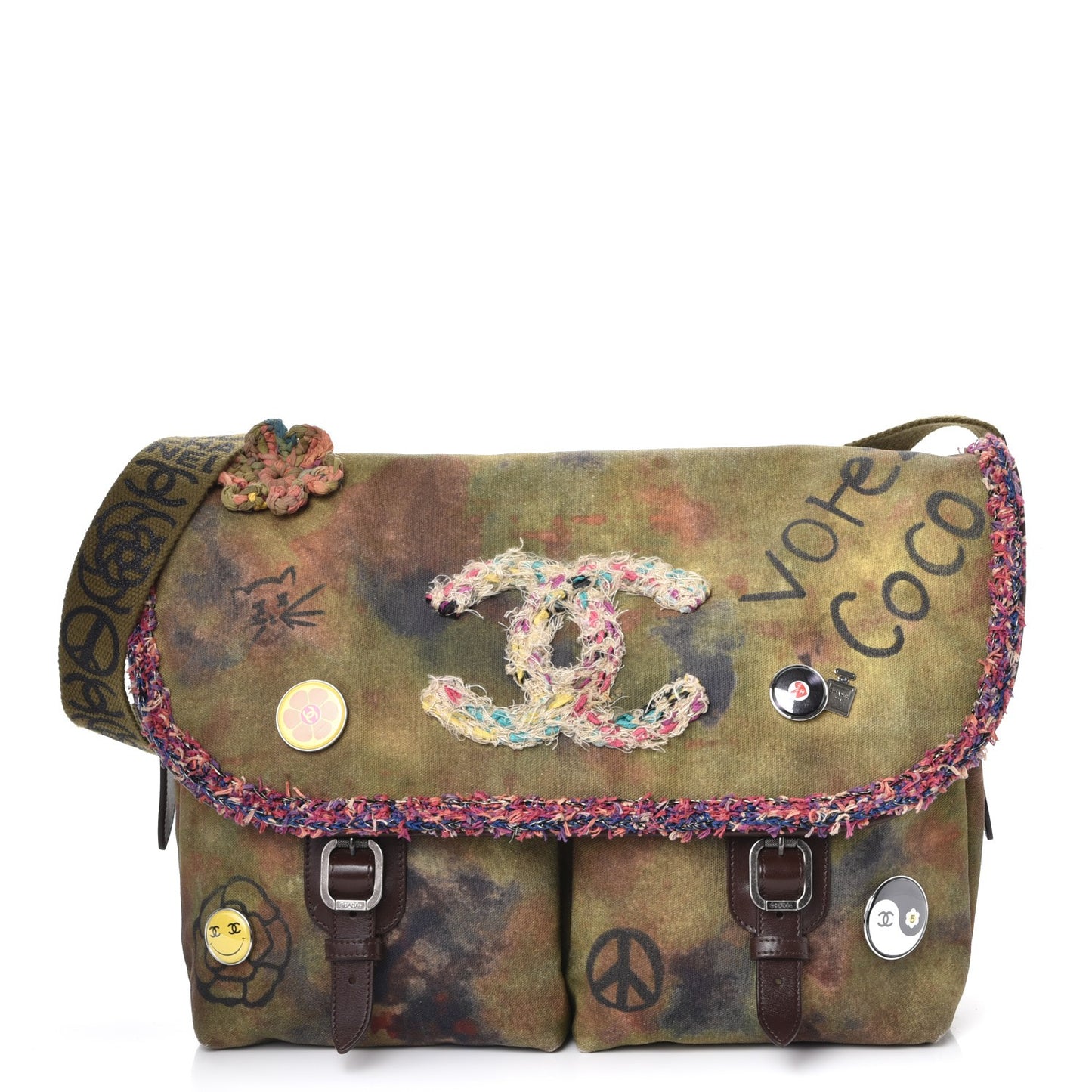 Washed Toile Large Graffiti On The Pavements Messenger Khaki Multicolor