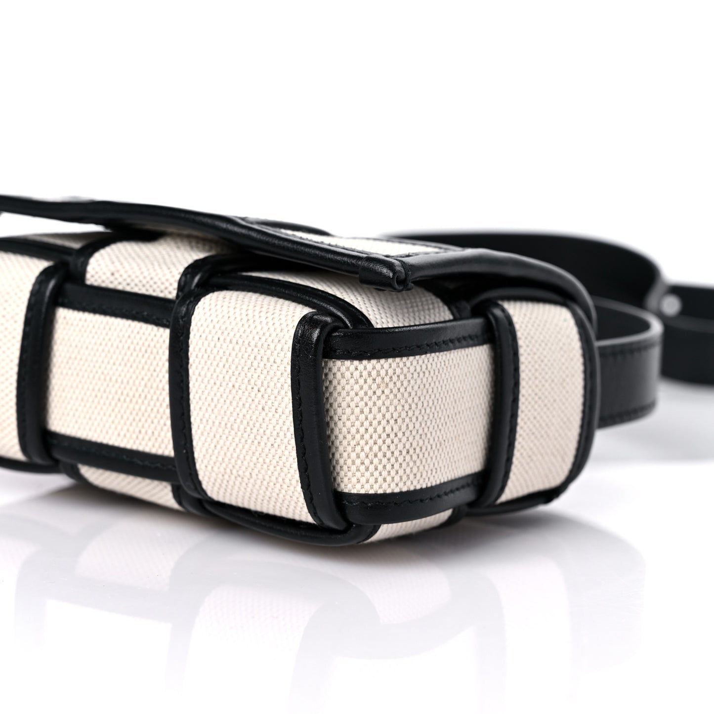 Canvas Intrecciato Mini Cassette Crossbody Bag Natural Black