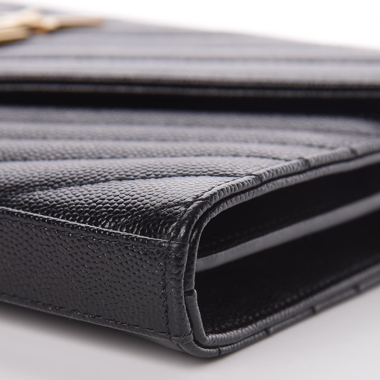 Saint Laurent Grain De Poudre Matelasse Chevron Deconstructed Monogram Chain Wallet Black 10 of 11