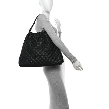 Chanel Distressed Glazed Caviar Quilted Large Elastic Tote Black 2 of 10