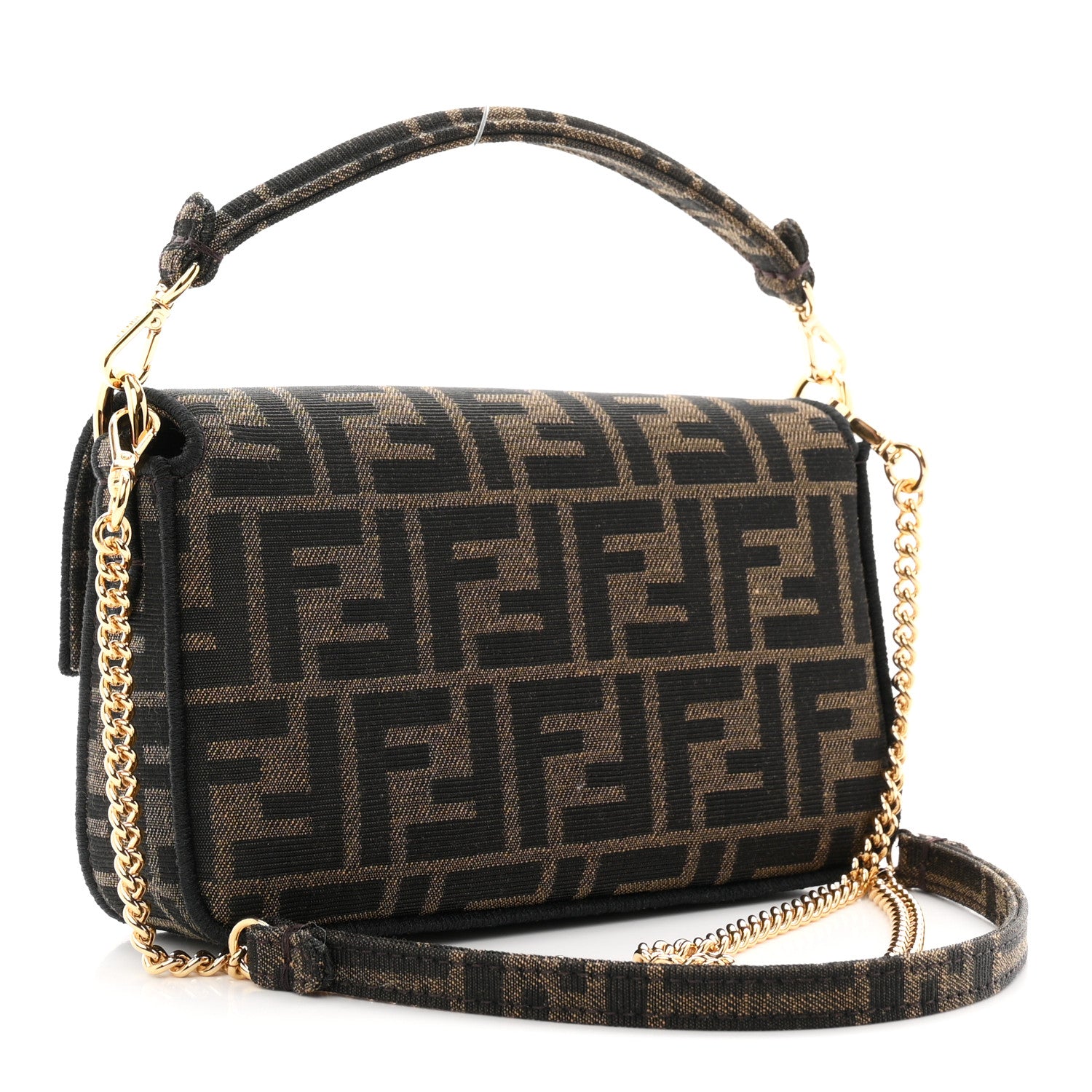 Fendi Fabric Jacquard FF 1974 Mini Baguette Tobacco Moro Black 3 of 11