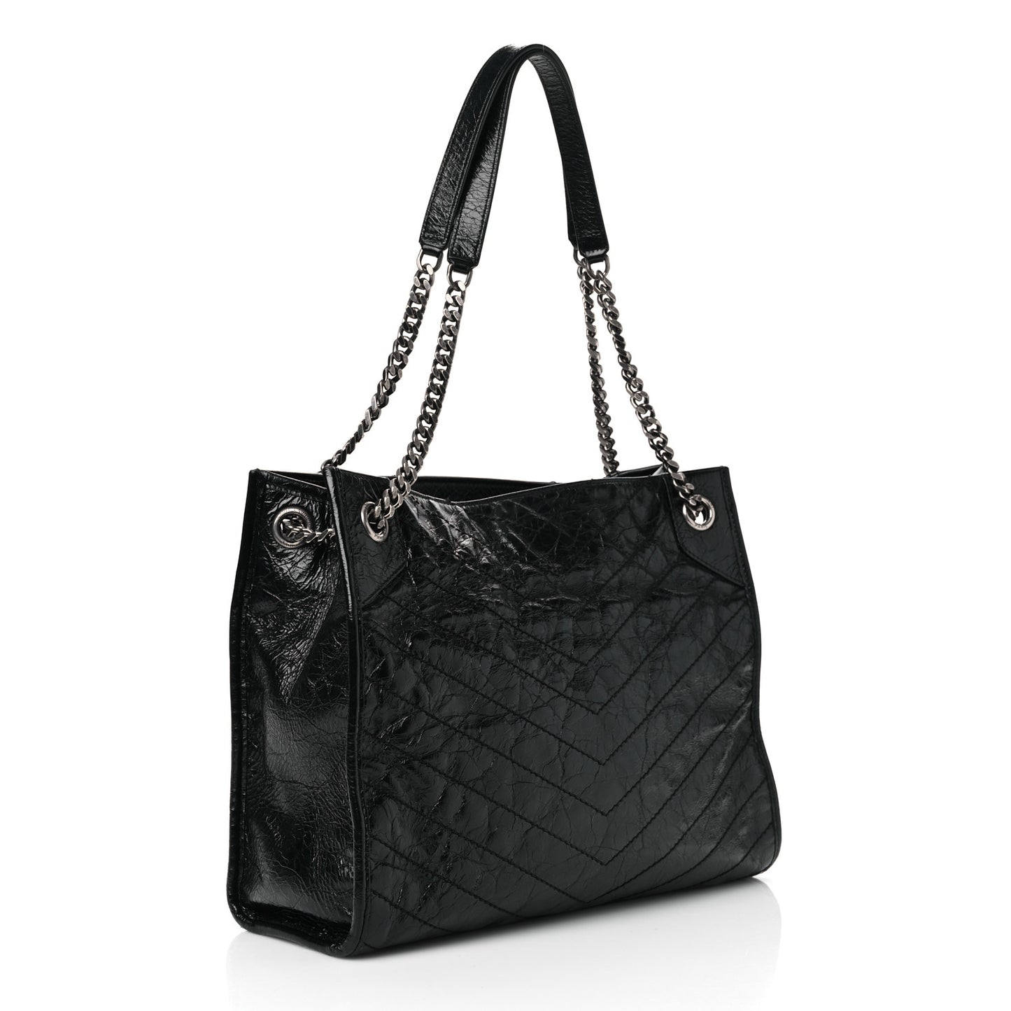 Crinkled Calfskin Matelasse Monogram Medium Niki Shopper Tote Black