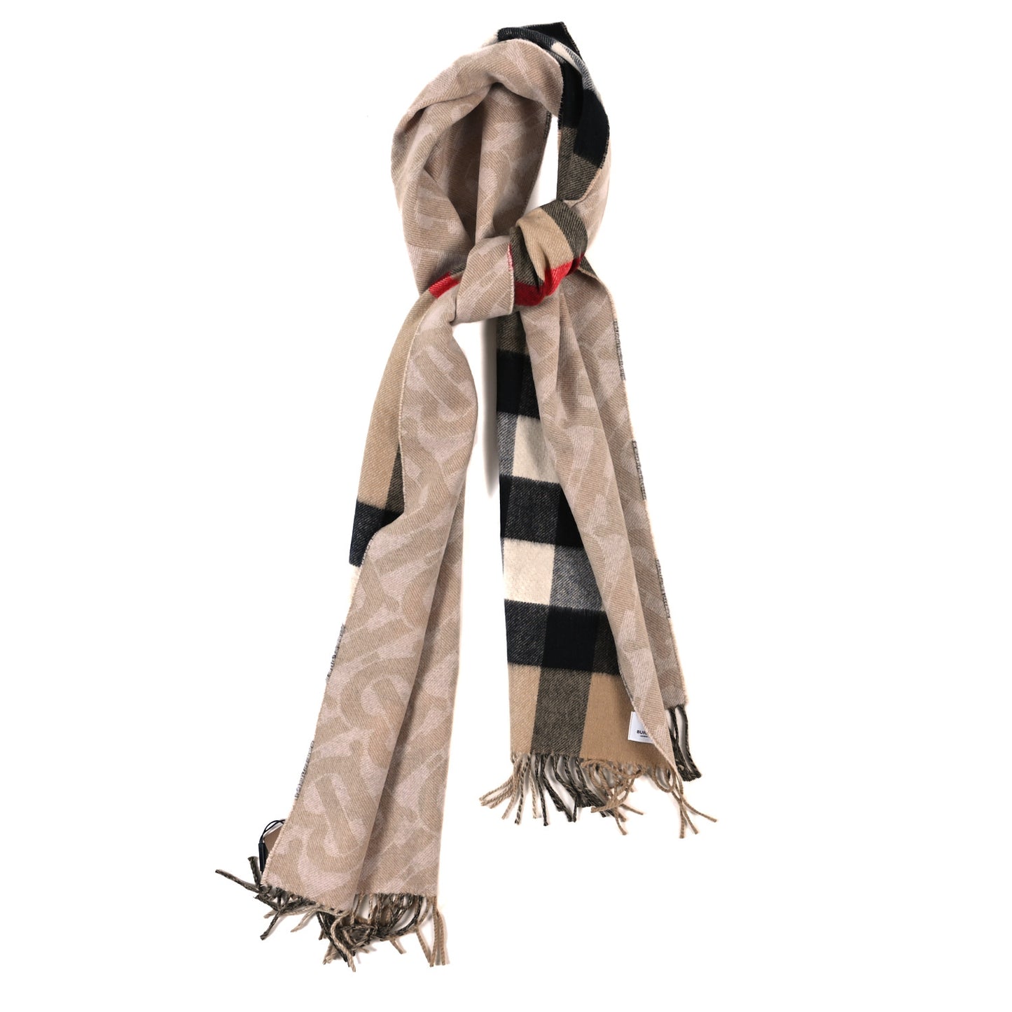 Cashmere Half Mega Check Monogram TB Reversible Fringe Scarf Alabaster