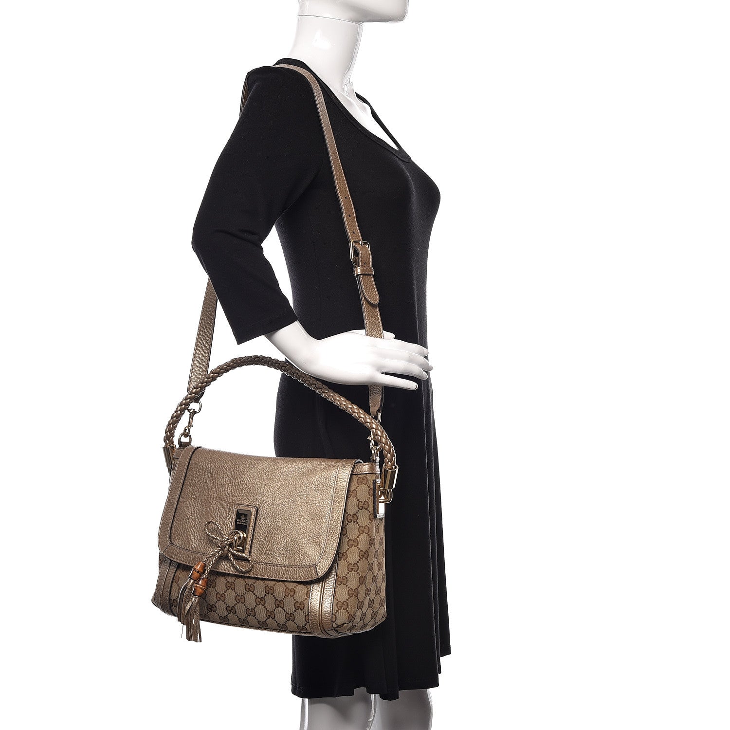 Gucci Monogram Calfskin Medium Bella Flap Bag Beige Ebony Champagne 2 of 10