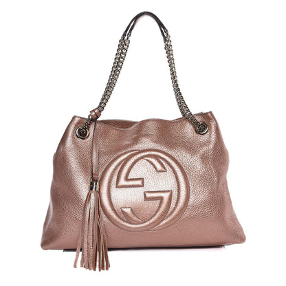 Gucci Metallic Pebbled Calfskin Medium Soho Chain Shoulder Bag Pink 1 of 8