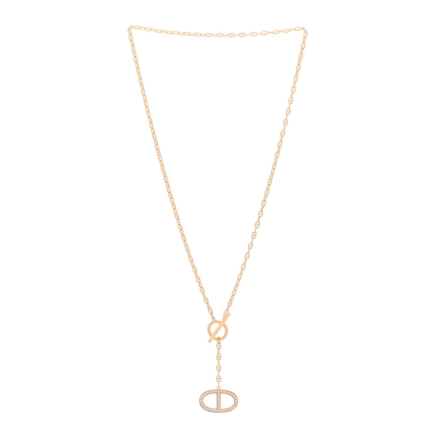 18K Rose Gold Diamond GM Chaine D'Ancre Contour Pendant Necklace ST