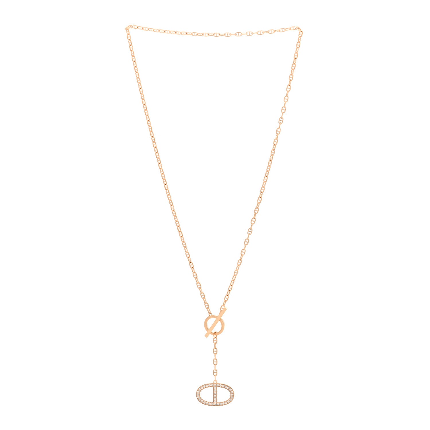 Hermes 18K Rose Gold Diamond GM Chaine D'Ancre Contour Pendant Necklace ST 3 of 5