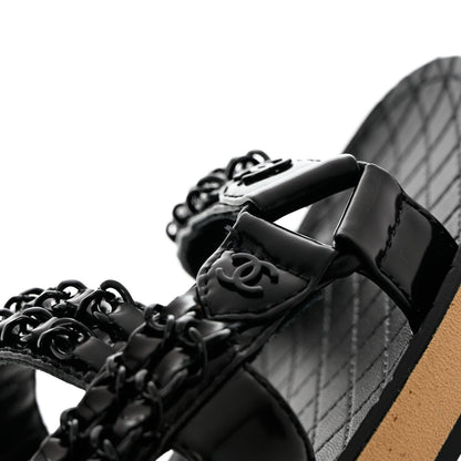Chanel Laminated Goatskin Chain Sandals 36.5 Black 9 of 11