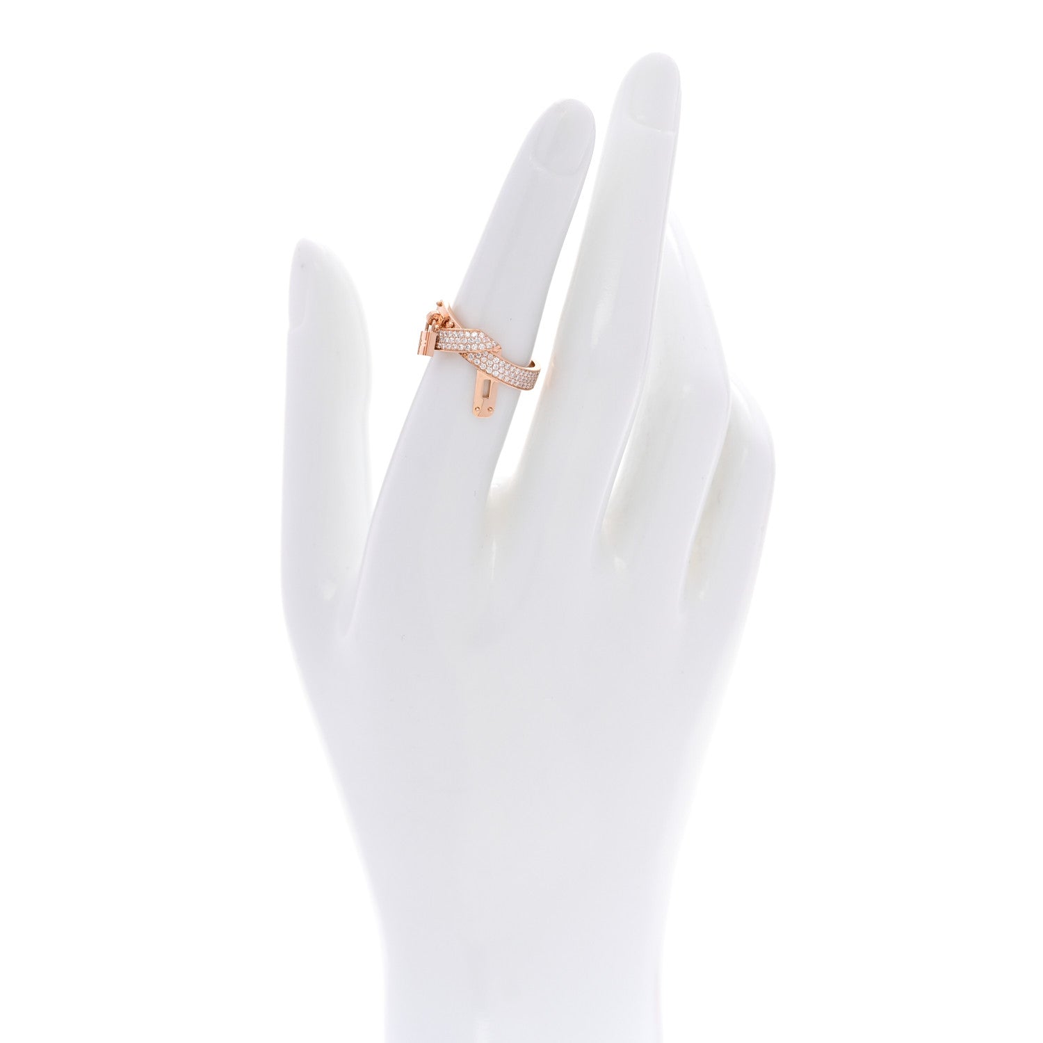 Hermes 18K Rose Gold Diamond Kelly Gavroche Ring 52 6 2 of 7