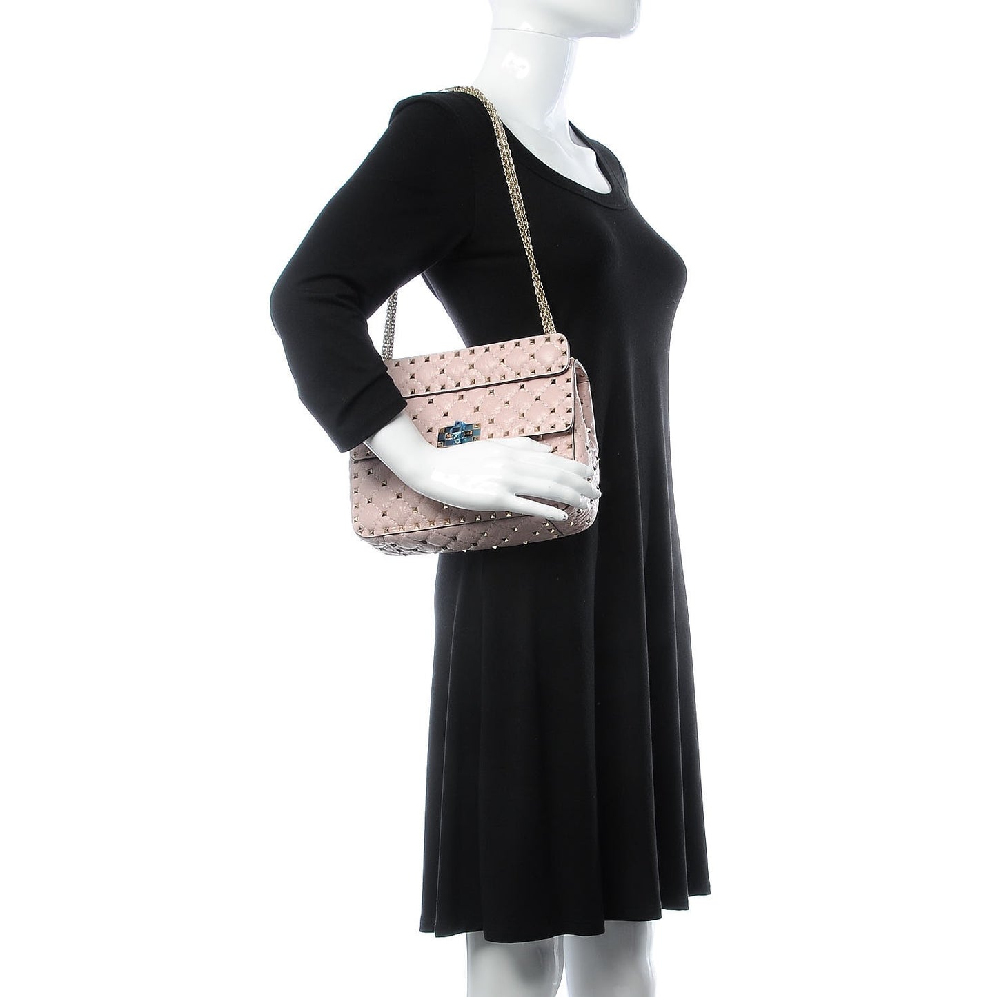 Craquele Nappa Medium Rockstud Spike Shoulder Bag Water Rose