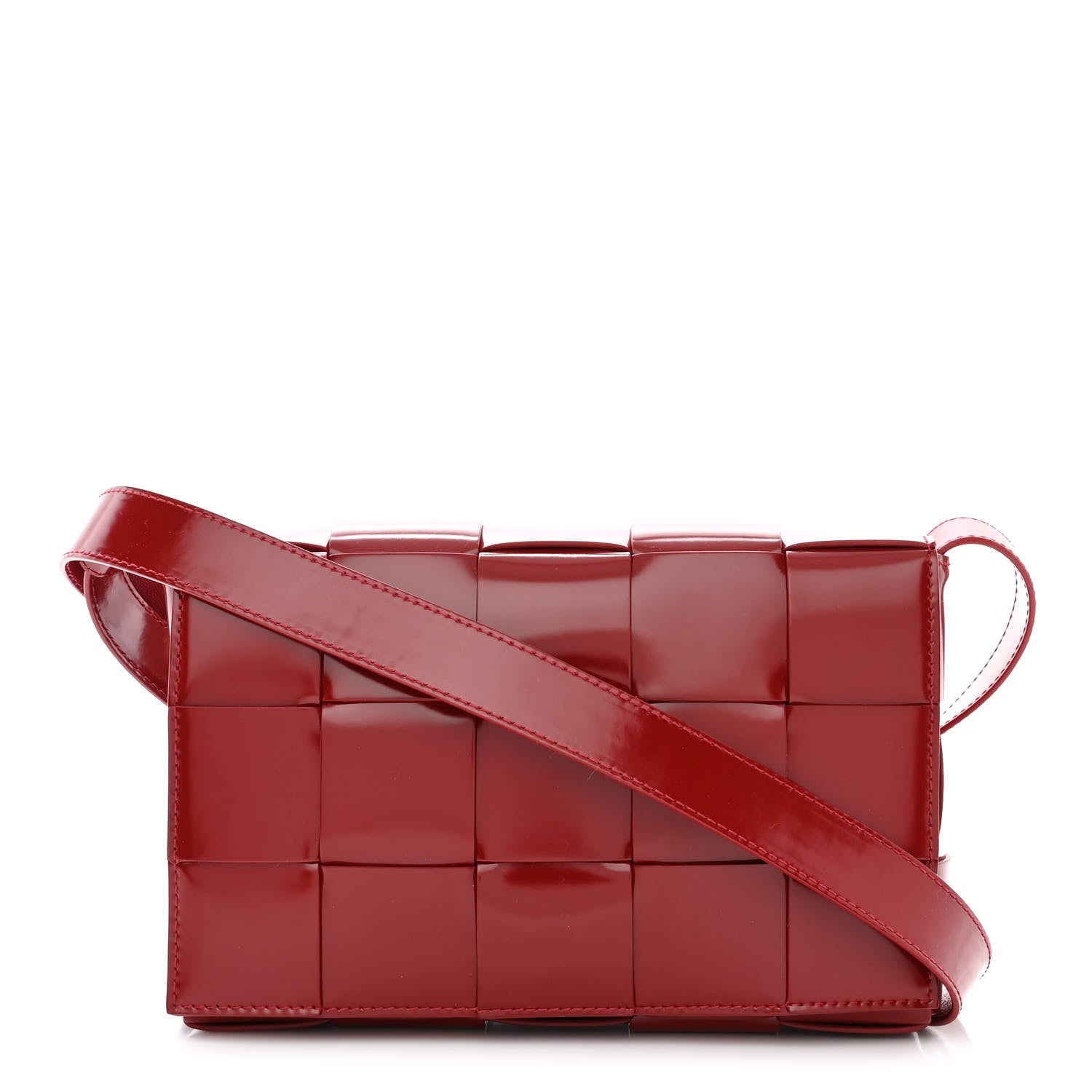 Bottega Veneta Patent Maxi Intrecciato Cassette Crossbody Bag Red 1 of 10