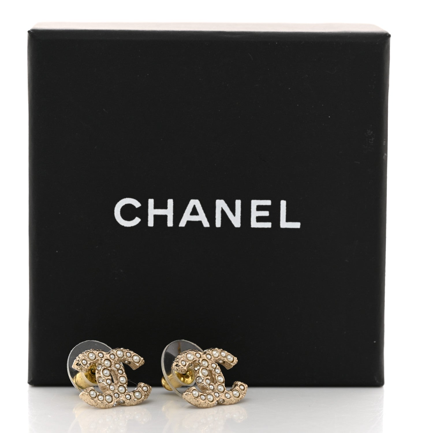 Chanel Pearl Crystal CC Earrings Light Gold 6 of 6