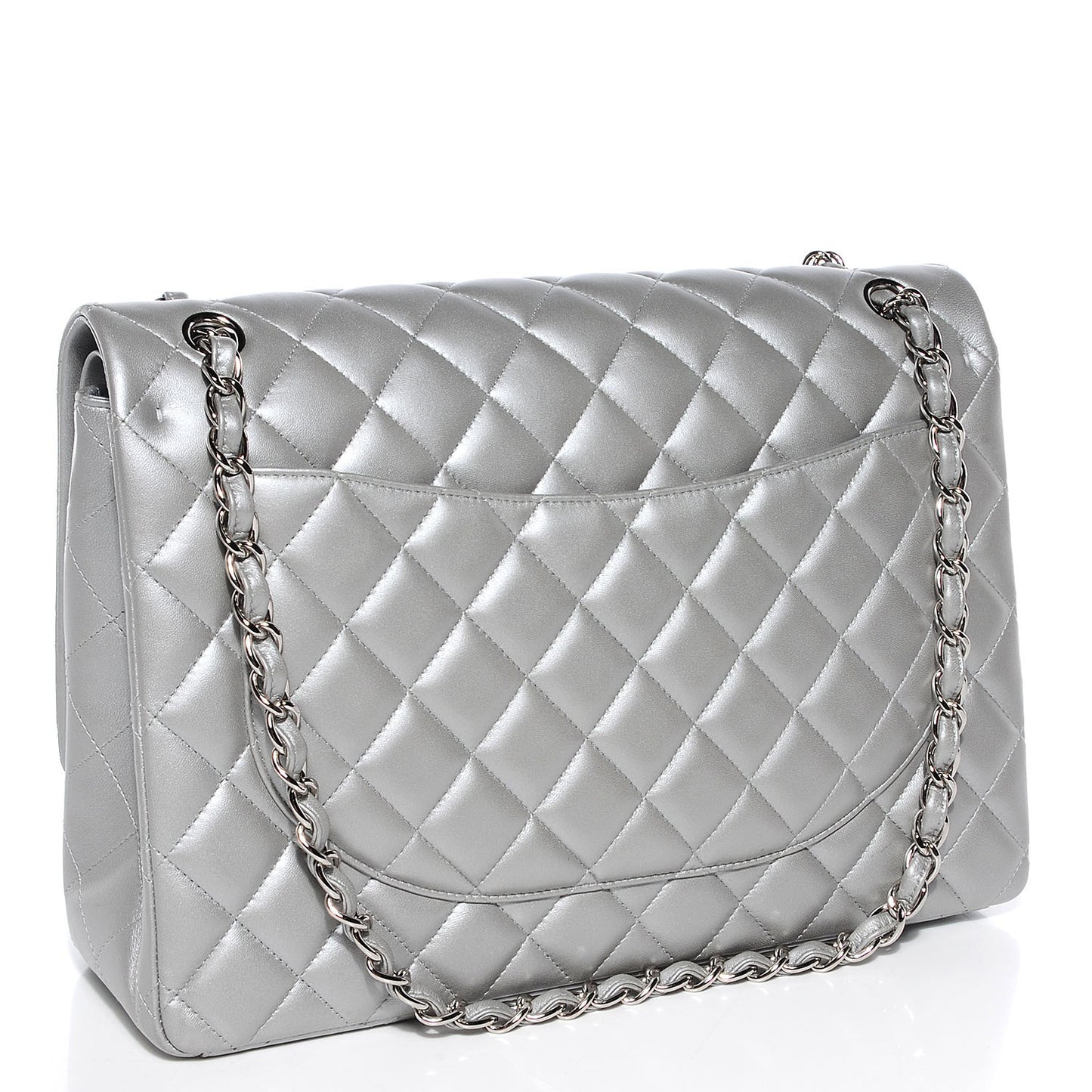 Lambskin Maxi Double Flap Silver