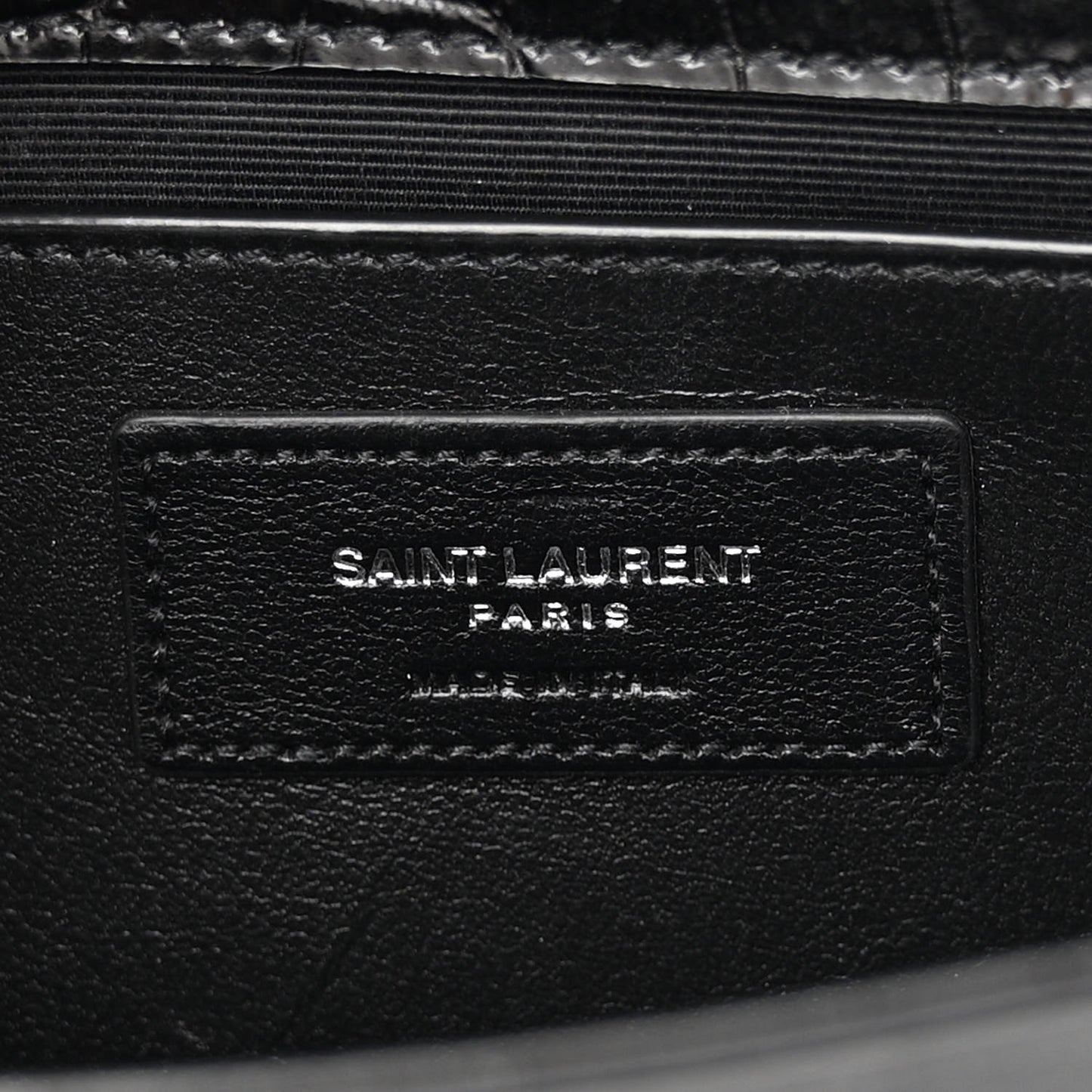 Calfskin Crocodile Embossed Small Classic Monogram Kate Tassel Satchel Black