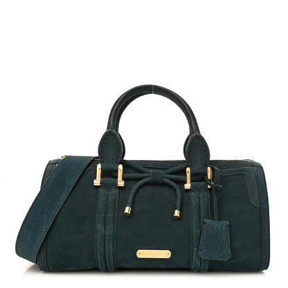 Burberry Suede Luggage Medium Bowling Barrel Bag Indigo Green 1 of 13
