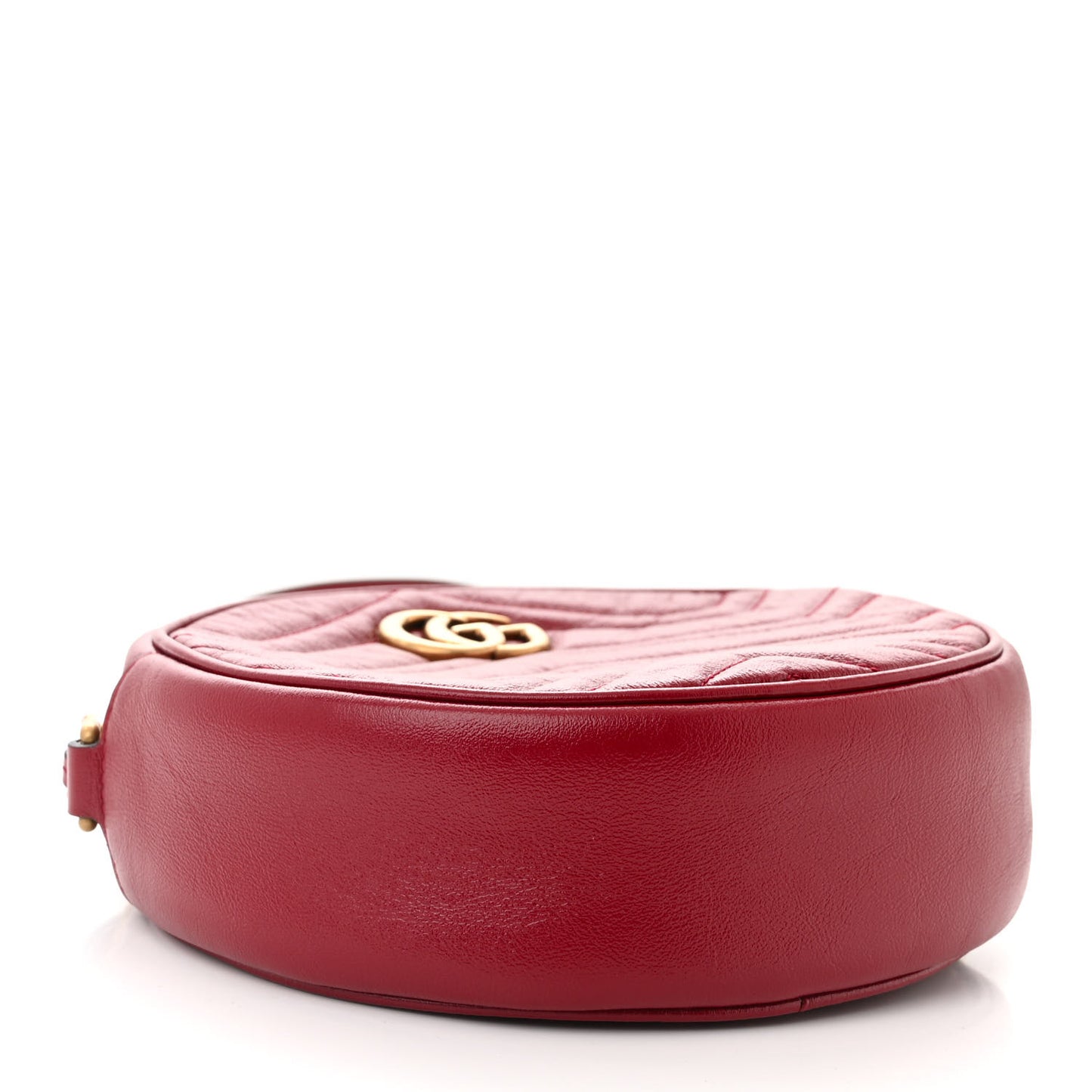 Glazed Calfskin Matelasse Heart Mini GG Marmont Round Shoulder Bag Romantic Cerise