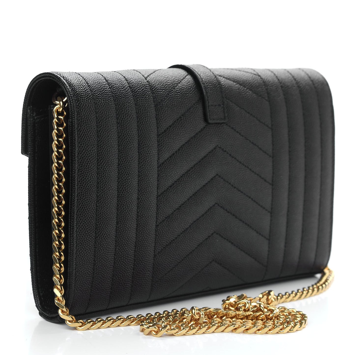 Grain De Poudre Mixed Matelasse Triquilt Monogram Chain Wallet Black