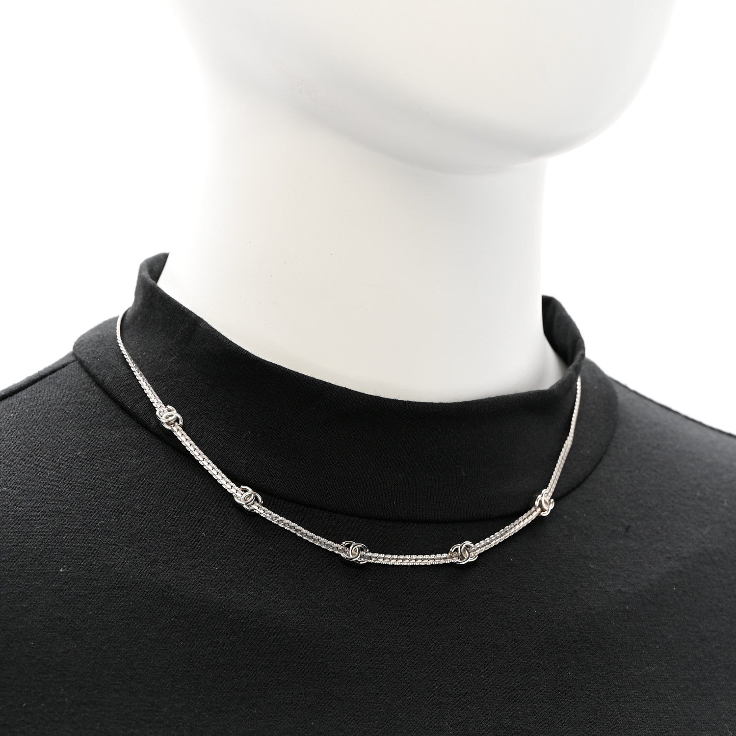 Chanel Metal CC Short Chain Necklace Silver 2 of 6
