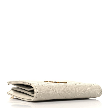 Saint Laurent Grain De Poudre Matelasse Chevron Monogram Zipped Card Case Crema Soft 4 of 10