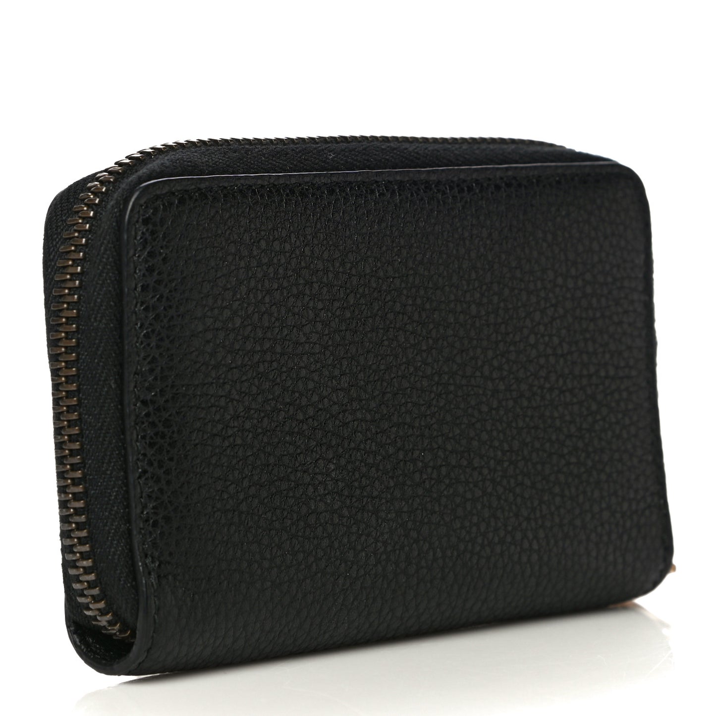 Calfskin Logo Zip Around Card Case Black