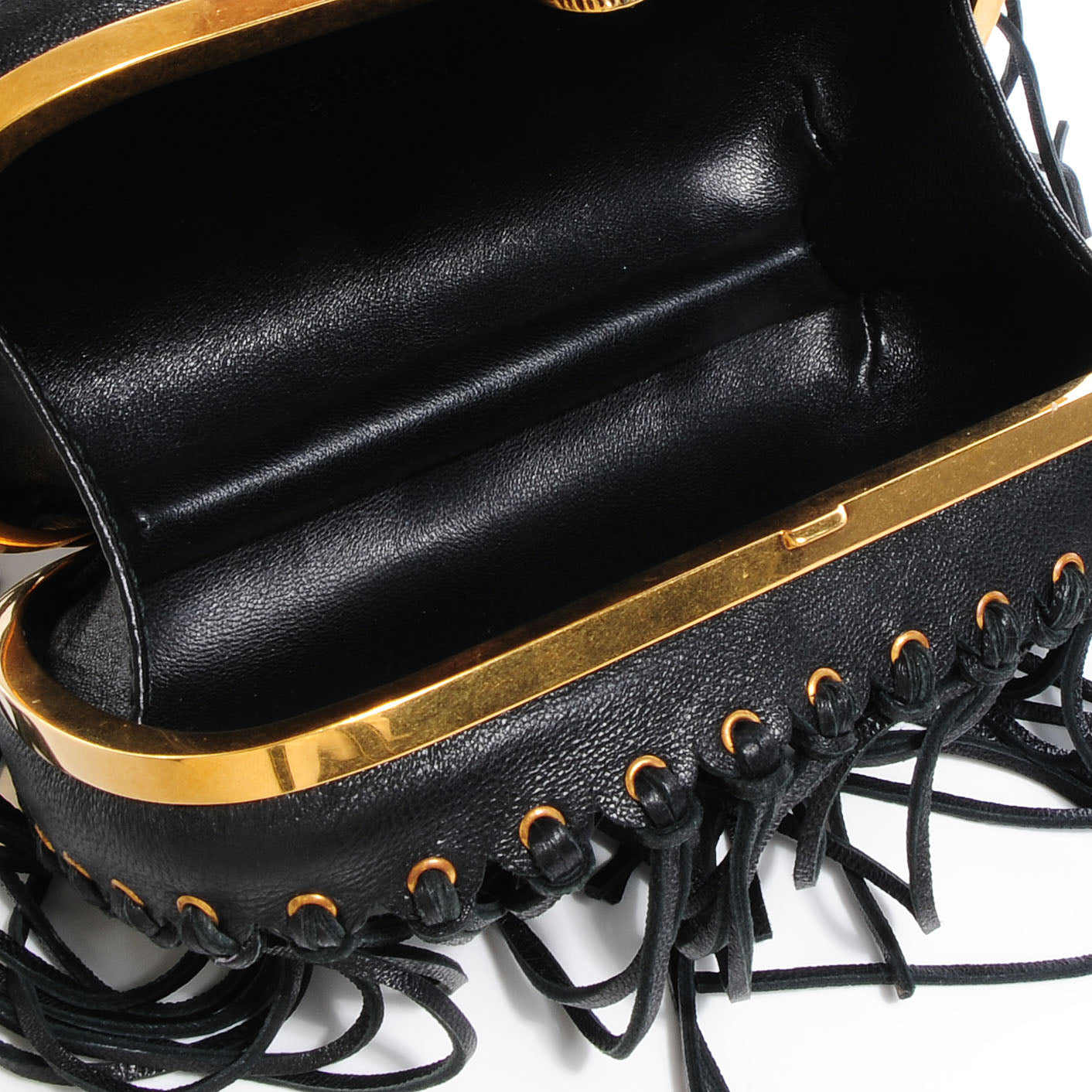 Alexander McQueen Leather Fringe Crystal Skull Box Clutch Black 5 of 10
