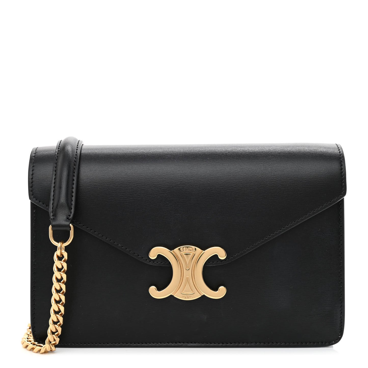 Shiny Calfskin Triomphe Margo Wallet on Chain Black