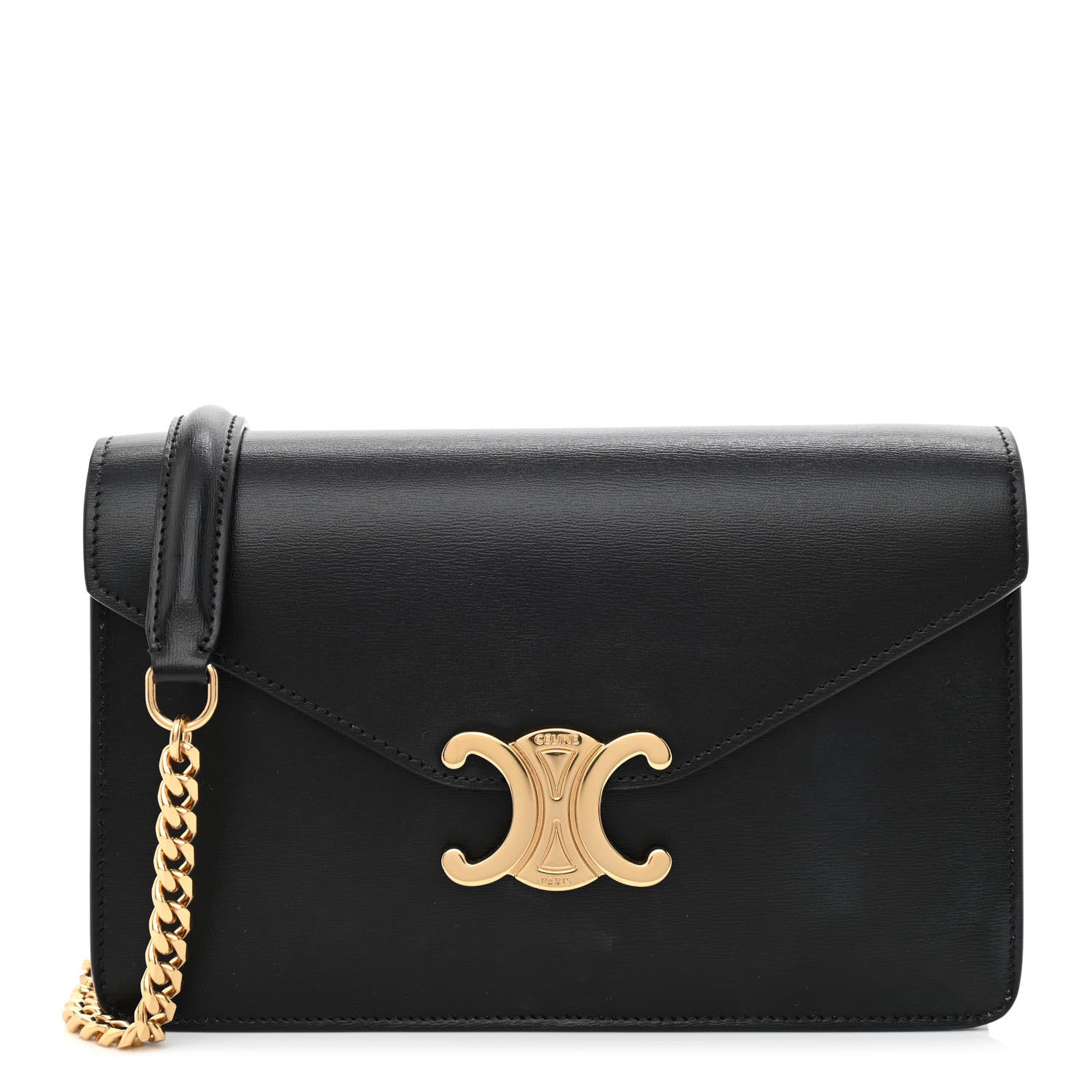 Celine Shiny Calfskin Triomphe Margo Wallet on Chain Black 1 of 9