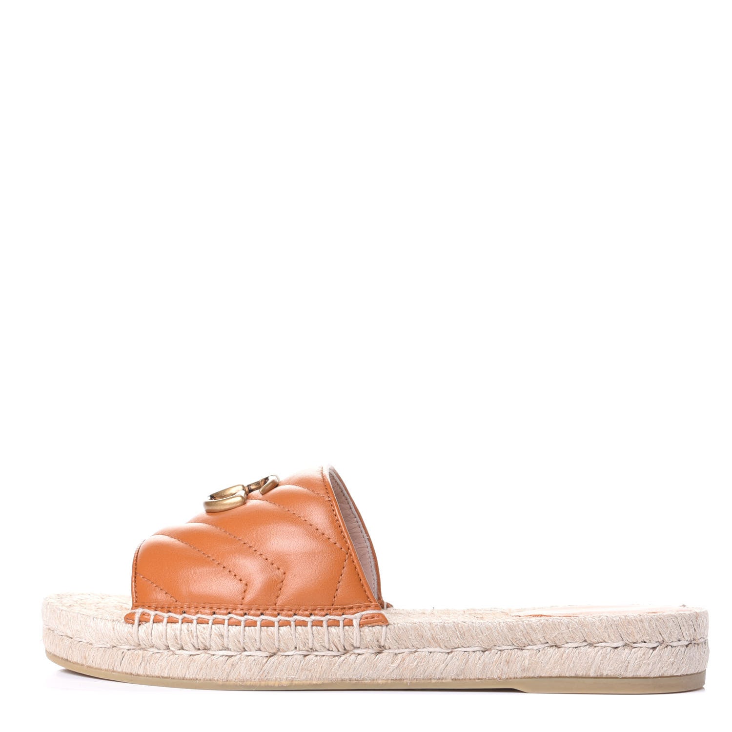 Gucci Nappa Matelasse GG Marmont Espadrille Slide Sandals 39 Cognac 1 of 11