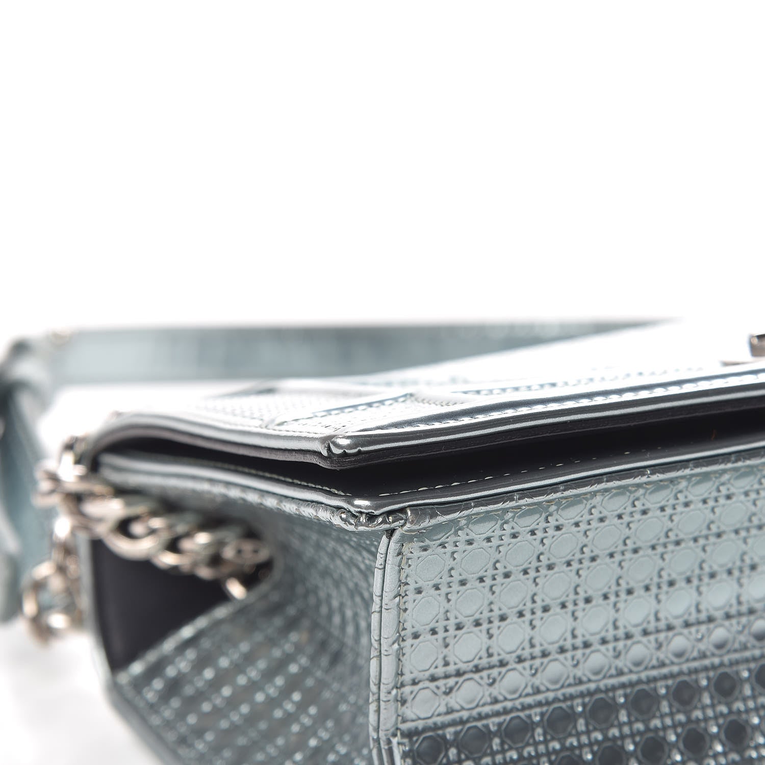 Christian Dior Metallic Patent Micro-Cannage Small Diorama Flap Bag Azur 8 of 13