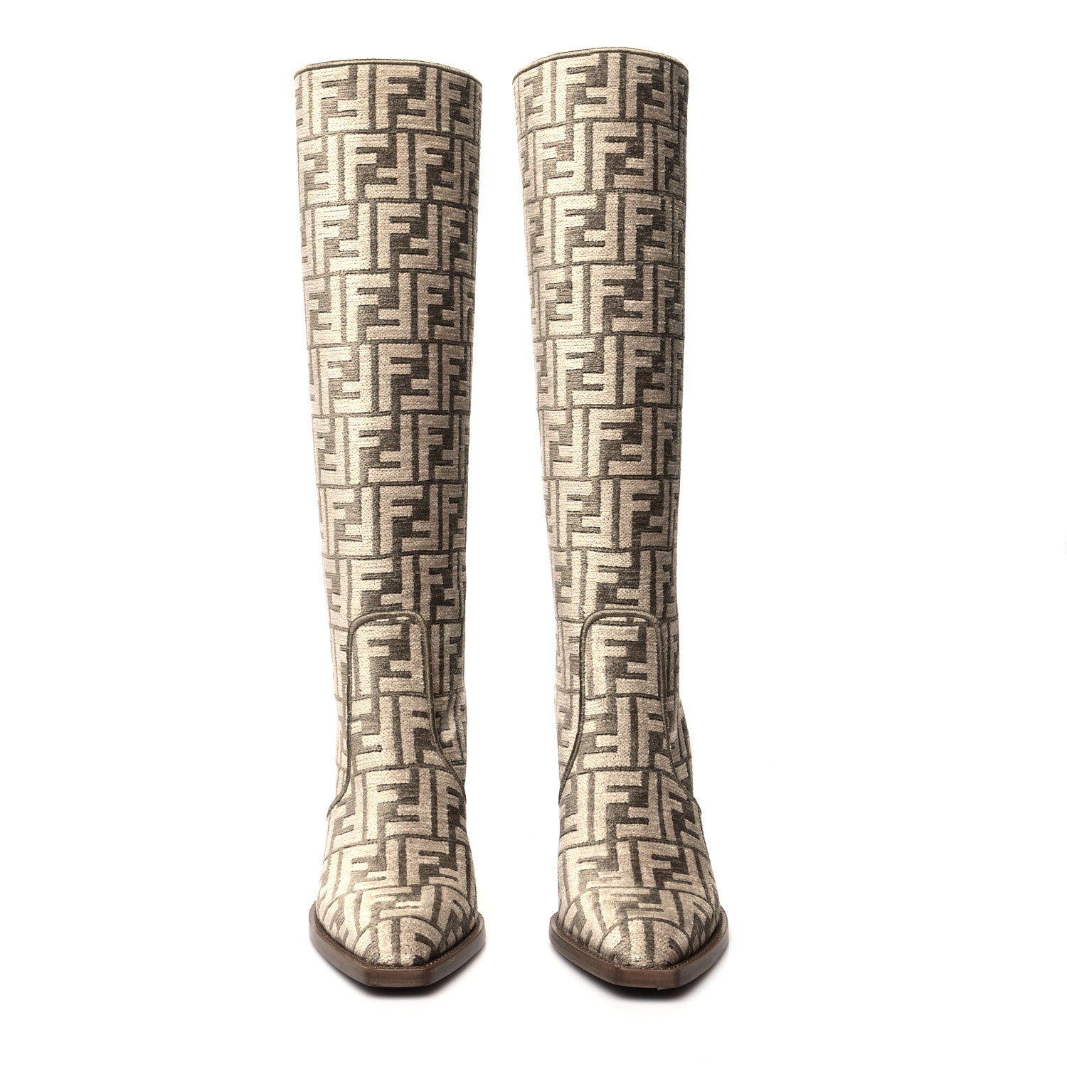 Fendi Chenille Jacquard FF 110mm Cut Baguette Knee Boots 37.5 Tortora Nuvola 2 of 6