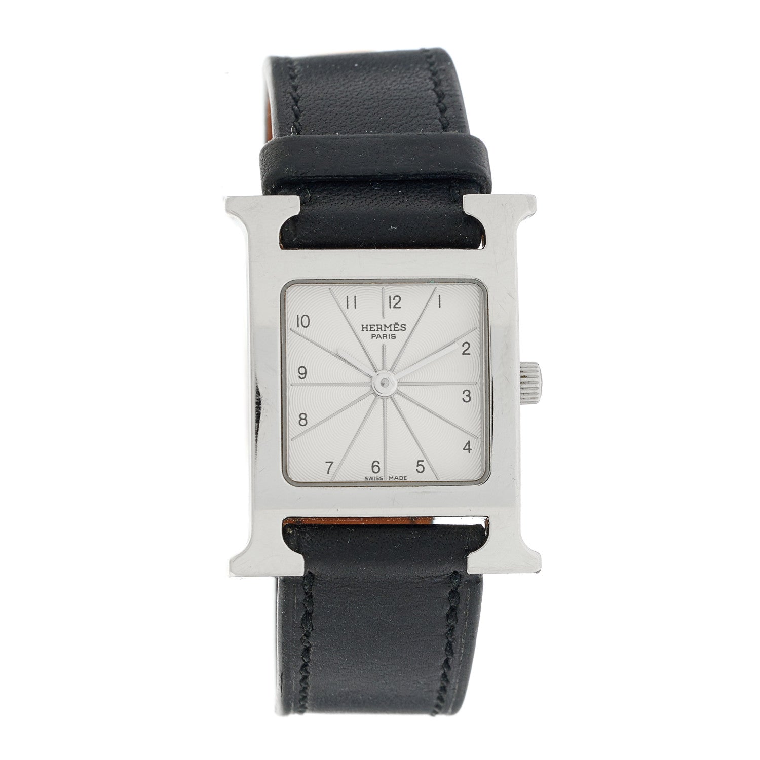 Hermes Stainless Steel Barenia 21mm Heure H Hour Quartz Watch Noir 1 of 4