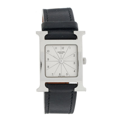 Hermes Stainless Steel Barenia 21mm Heure H Hour Quartz Watch Noir 1 of 4