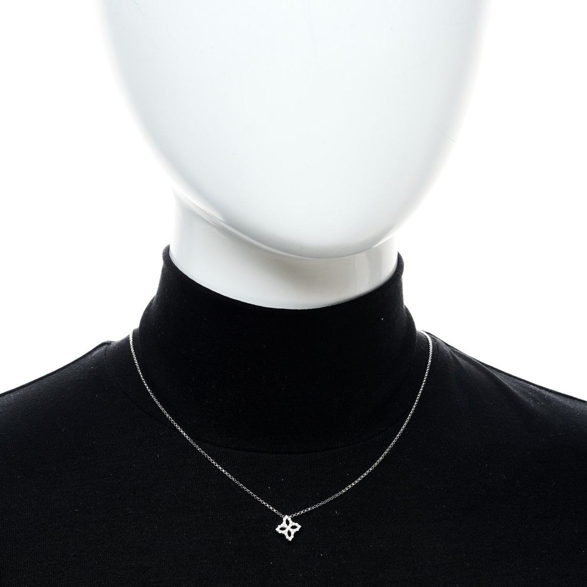 Roberto Coin 18K White Gold Diamond Small Princess Open Flower Pendant Necklace 2 of 6