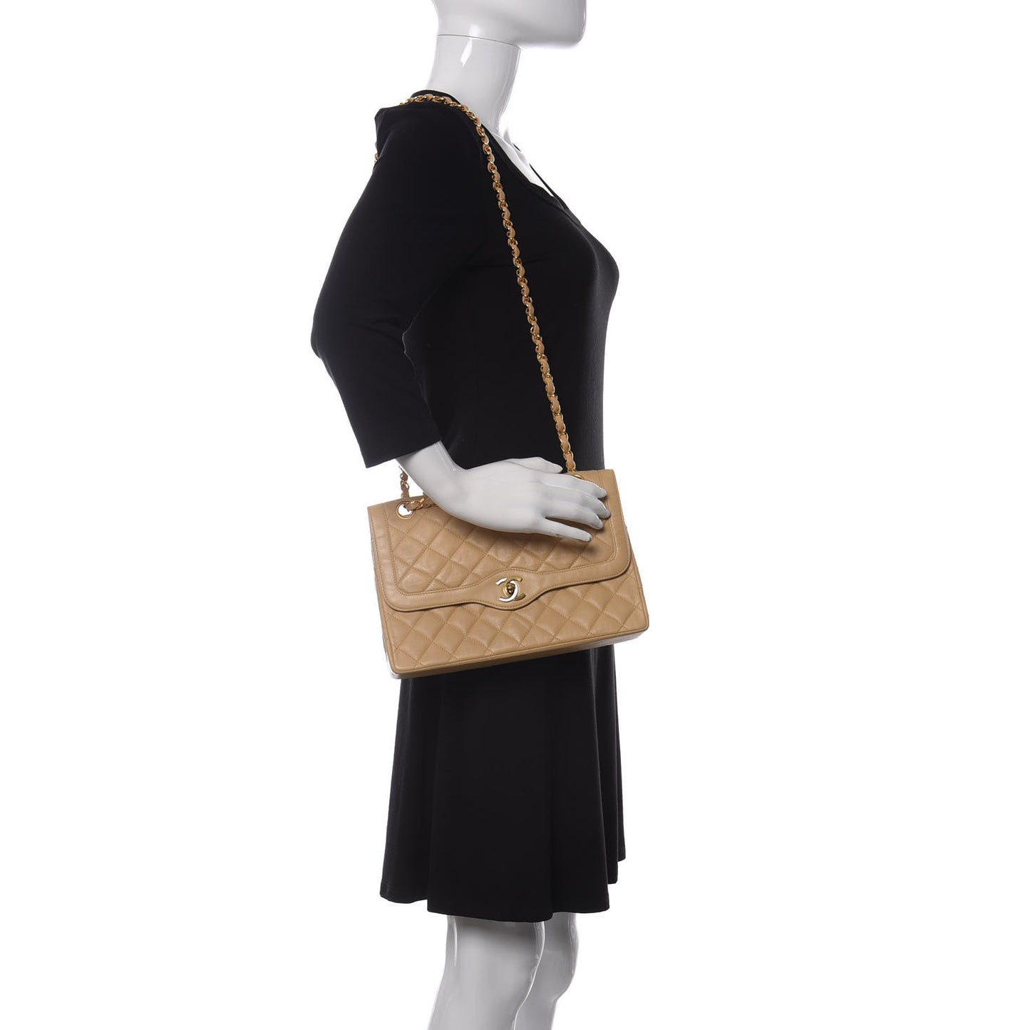 Lambskin Quilted Medium Double Flap Beige